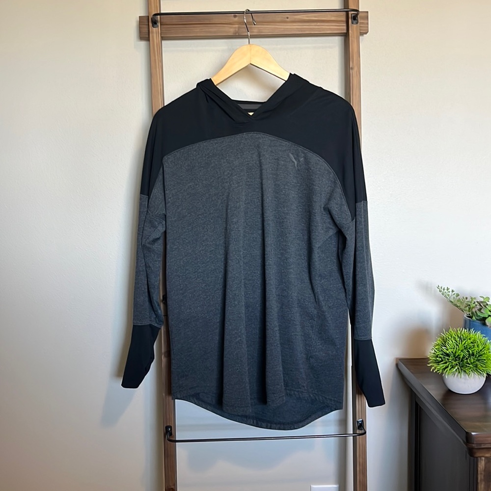 Men’s Puma, grey and black, hooded long sleeve, size xl
